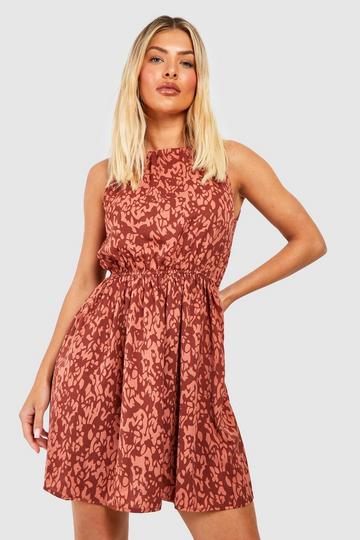 Printed Tiered Smock Dress terracotta