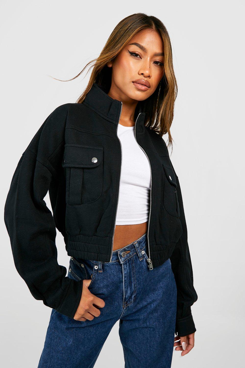 Black cropped cord clearance jacket