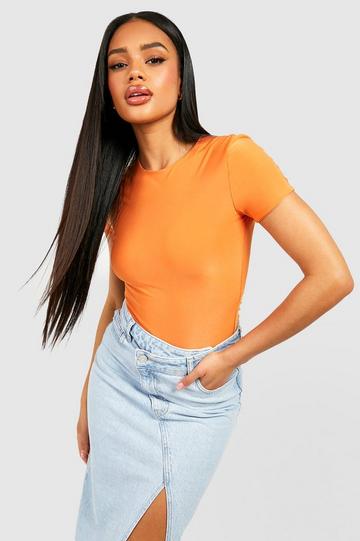 Orange Double Layer Slinky Short Sleeve Bodysuit