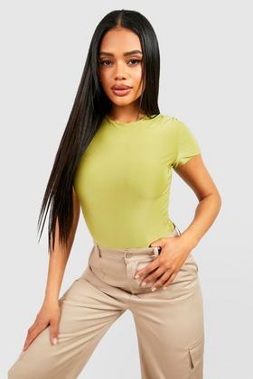 Neon Green Cut Out Bodysuit for Women with Long Sleeve