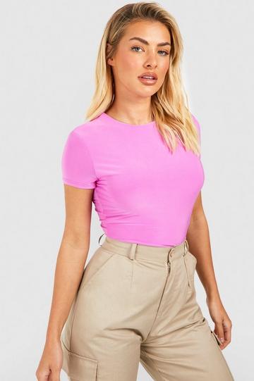 Double Layer Slinky Short Sleeve Top hot pink