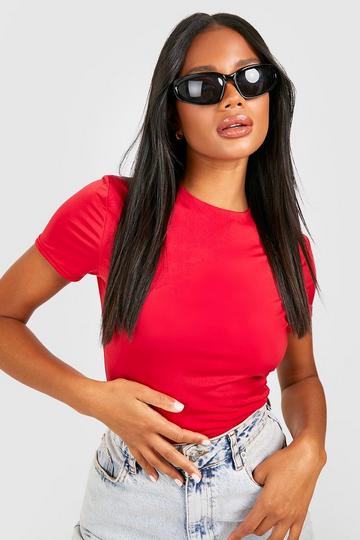 Double Layer Slinky Short Sleeve Top red
