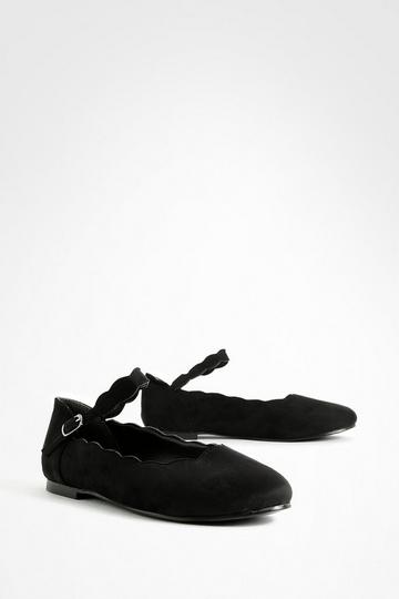 Wide Fit Scallop Edge Ballet Flats black