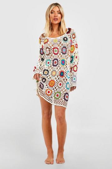 Crochet Patchwork Cover Up Beach Dress cream