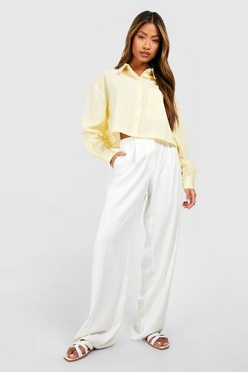 Long Sleeve Crinkle Linen Cropped Shirt lemon