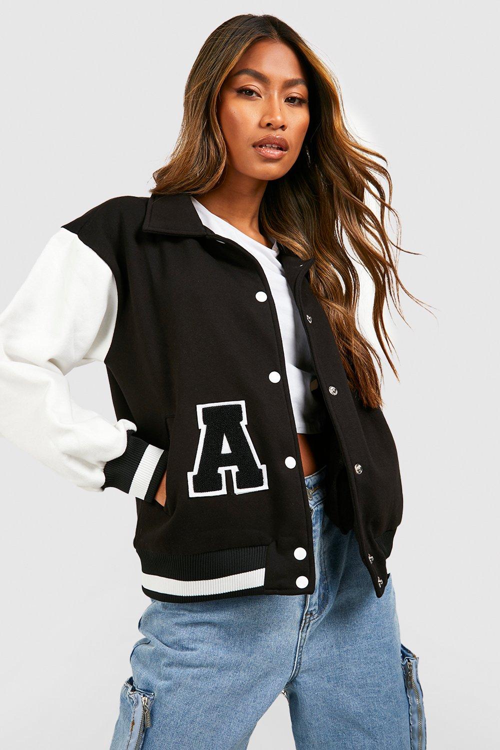 Womens letterman clearance jacket with flap