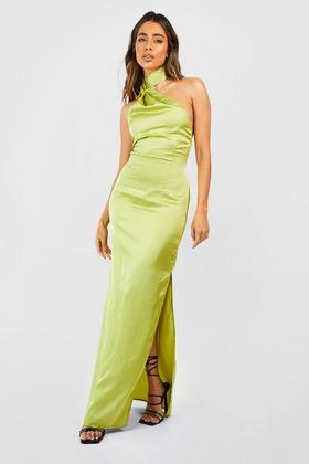 Satin Halter Tie Back Midi Slip Dress