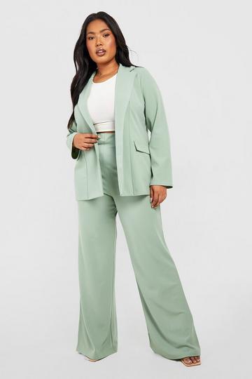 Sage Green Plus Oversized Blazer Dress Pants Set