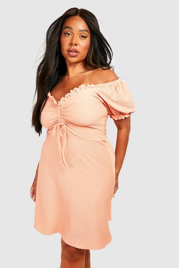 Plus Textured Ruched Skater Dress peach
