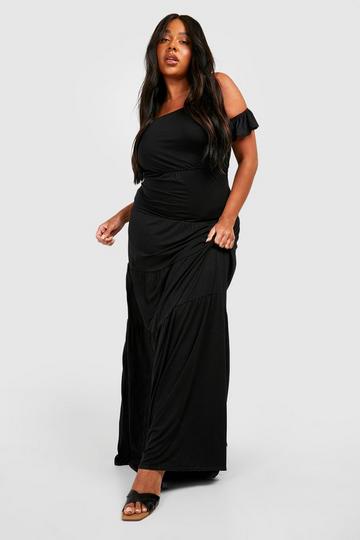 Plus Jersey Off The Shoulder Tiered Maxi Dress black