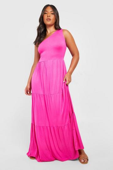 Plus Jersey Asymmetric One Shoulder Maxi Dress pink