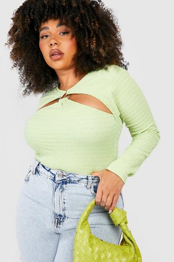 Plus Ring Detail Textured Cut Out Bodysuit lime