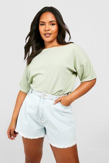 Sage Green Plus Drop Shoulder Oversized T-shirt