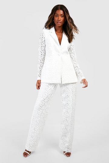 Ivory White Premium Lace Flared Dress Pants