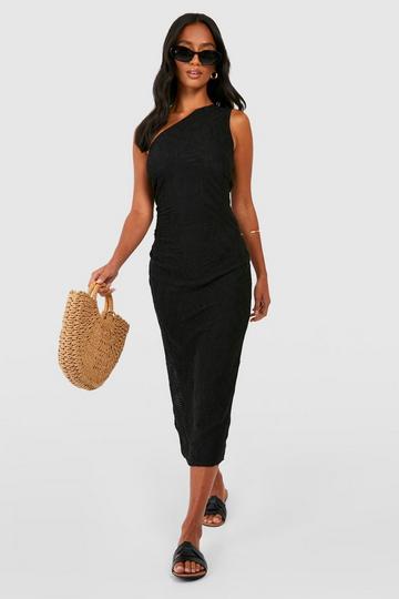 Petite Textured Wave Asymmetric Midaxi Dress black