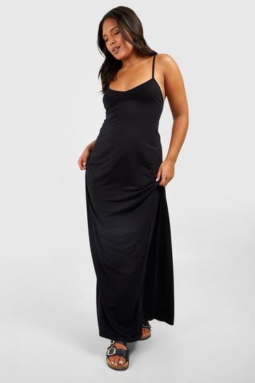 Black Plus Jersey Strappy V Neck Maxi Dress