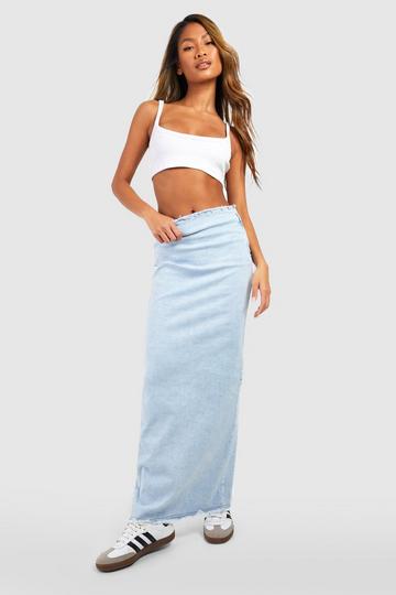 Bleached Wash Denim Maxi Skirt bleached blue