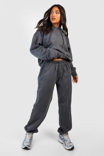 Petite Acid Wash Hoody And Jogger Tracksuit charcoal