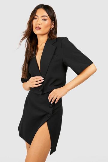 Black Cropped Relaxed Fit Tailored Blazer