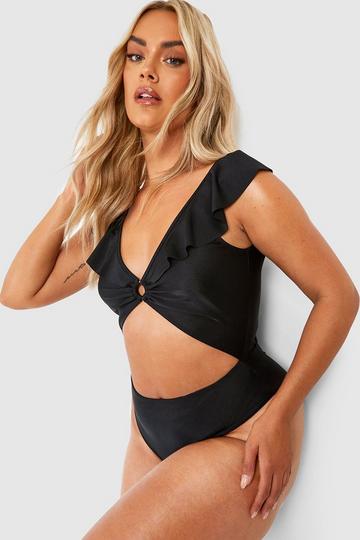 Plus Frill Ring Detail Cut Out Swimsuit black