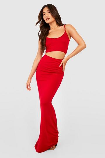 Red Jersey Plunge Bralette & Fluid Maxi Skirt