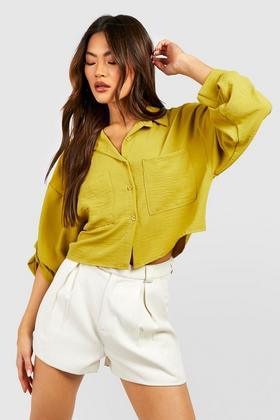 Women's Yellow Tie Cuff Satin Shirt