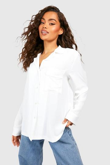 Hammered Pocket Detail Relaxed Fit Shirt ivory