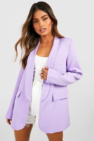 Longline Curved Hem Relaxed Fit Tailored Blazer lilac