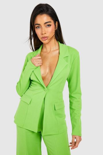 Lime Green Jersey Crepe Plunge Fitted Blazer