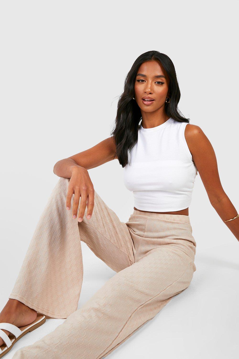 Cream wide outlet leg trousers petite