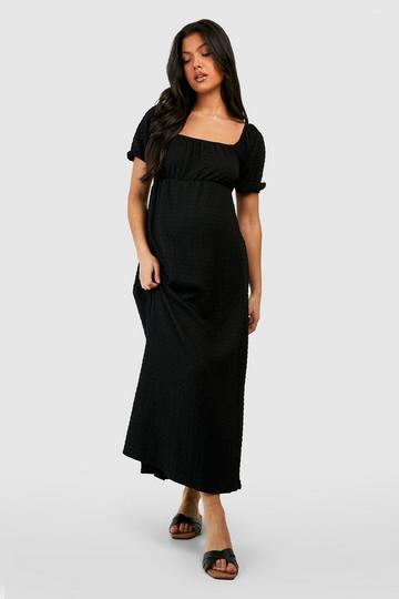 Maternity Textured Puff Sleeve Midi Dress black
