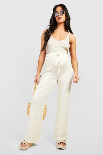 Stone Beige Maternity Textured Wide Leg Trouser