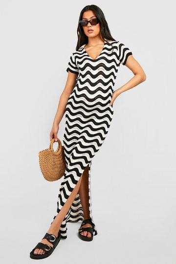 Black Maternity Crochet Wave Collar Maxi Dress