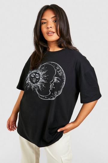 Plus Oversized Sun And Moon T-shirt black