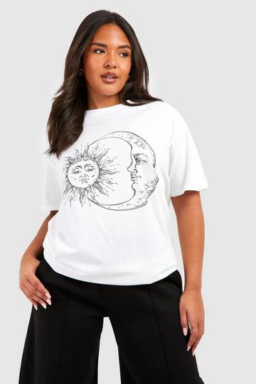 White Plus Oversized Sun And Moon T-Shirt