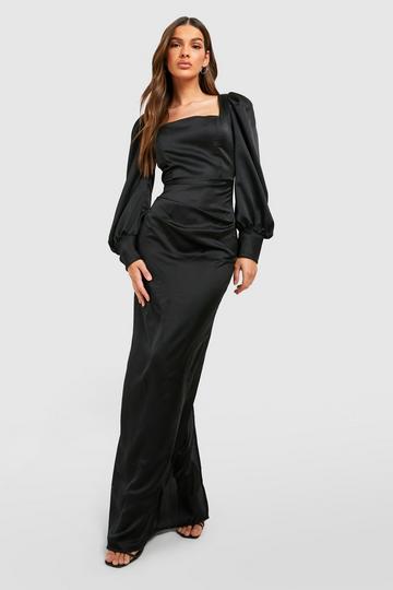 Satin Blouson Sleeve Maxi Dress black