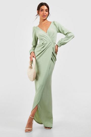 Sage Green Off The Shoulder Wrap Maxi Dress