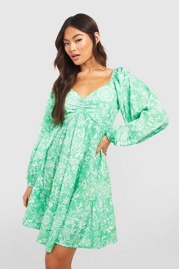 Floral Long Sleeve Mini Dress green