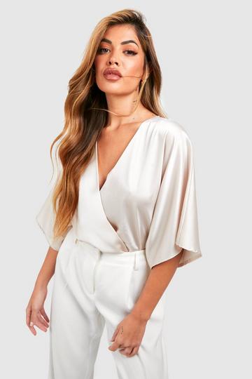 Angel Sleeve Wrap Bodysuit cream