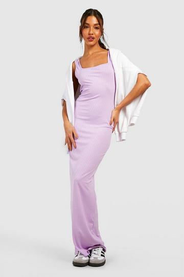 Lilac Purple Rib Wide Square Neck Maxi Dress