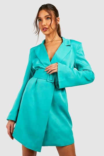 Split Sleeve Belted Blazer Dress green