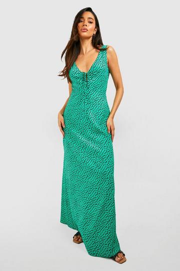 Printed Rouched Bust Maxi Dress green