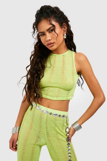 Distressed Sleeveless Racer Crop Top lime