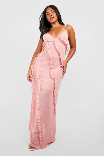 Blush Pink Plus Dobby Ruffle Maxi Dress
