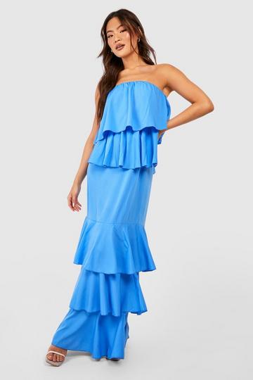 Bandeau Ruffle Hem Tiered Maxi Dress bright blue