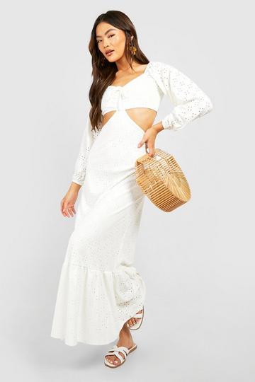Soft Broderie Cut Out Maxi Dress white
