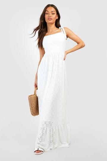 Soft Broderie Strappy Maxi Dress white