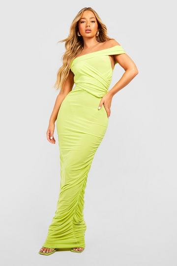 Slinky Ruched Off The Shoulder Midaxi Dress lime