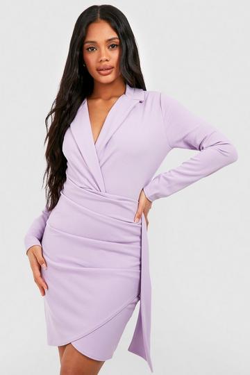 Lilac Purple Wrap Detail Fitted Blazer Dress