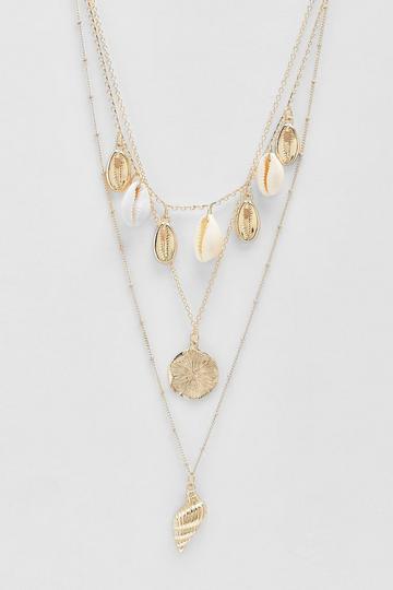 Shell Charm Multilayer Necklace gold